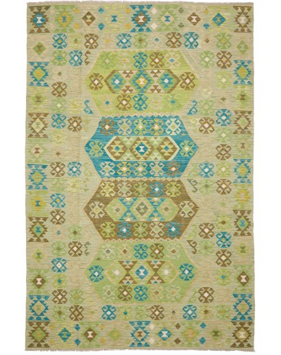 Tappeto Kilim Afghanistan marrone verde 193x299