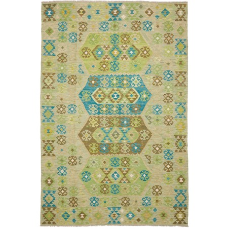 Tappeto Kilim Afghanistan marrone verde 193x299