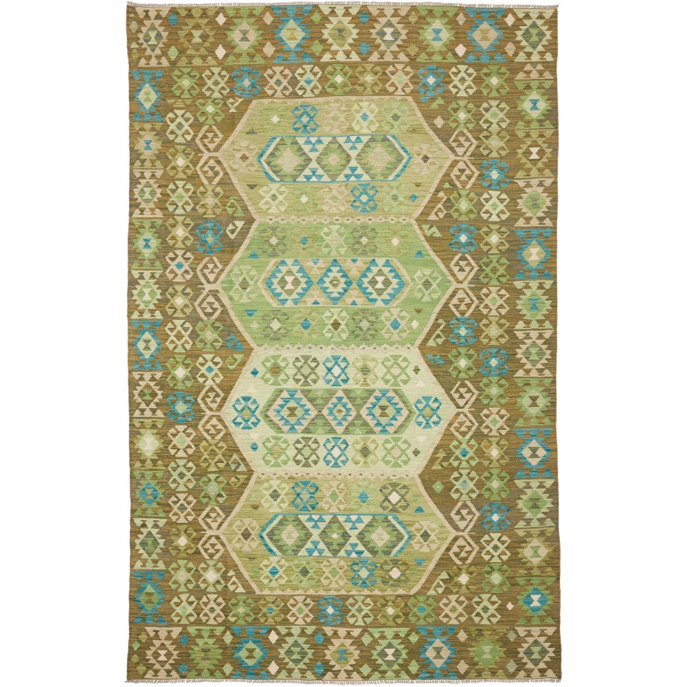 Tappeto Kilim Afghanistan marrone verde 197x307