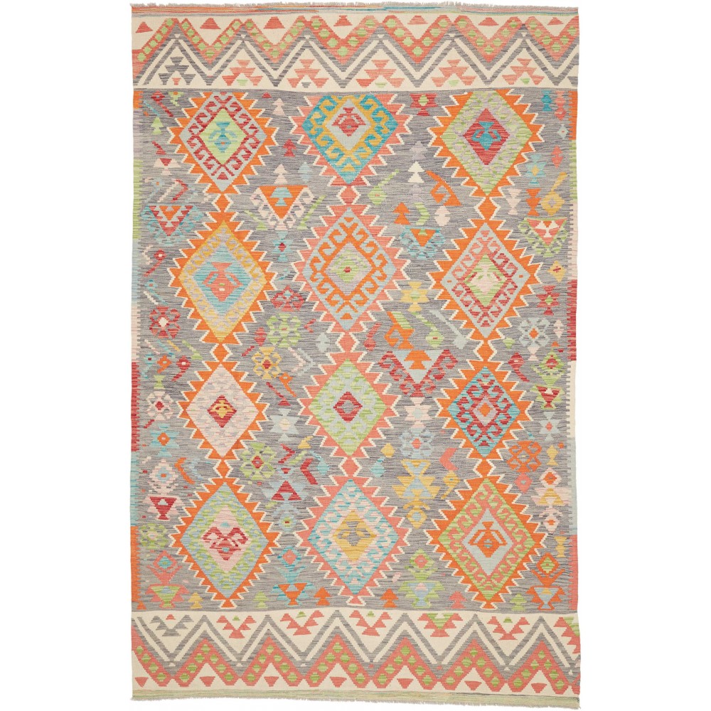 Tappeto Kilim Afghanistan marrone arancione 203x317