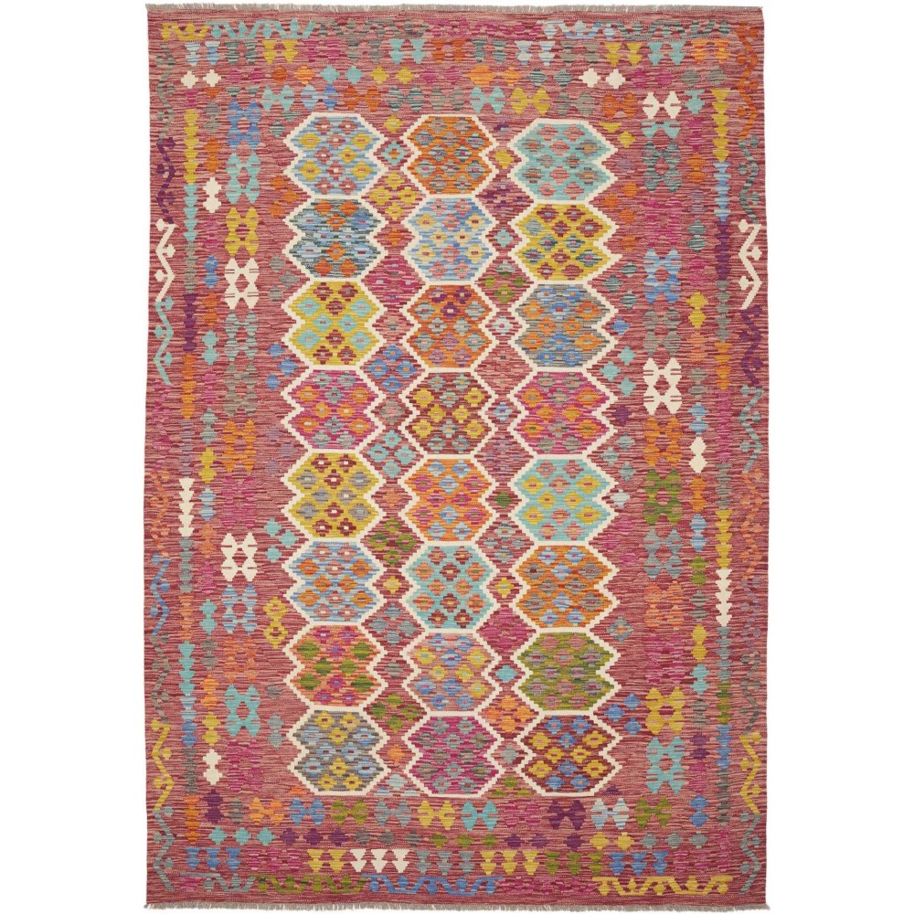 Tappeto Kilim Afghanistan rosso bianco 201x294