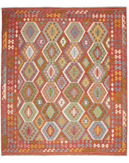 Tappeto Kilim Afghanistan rosso azzurro 253x294