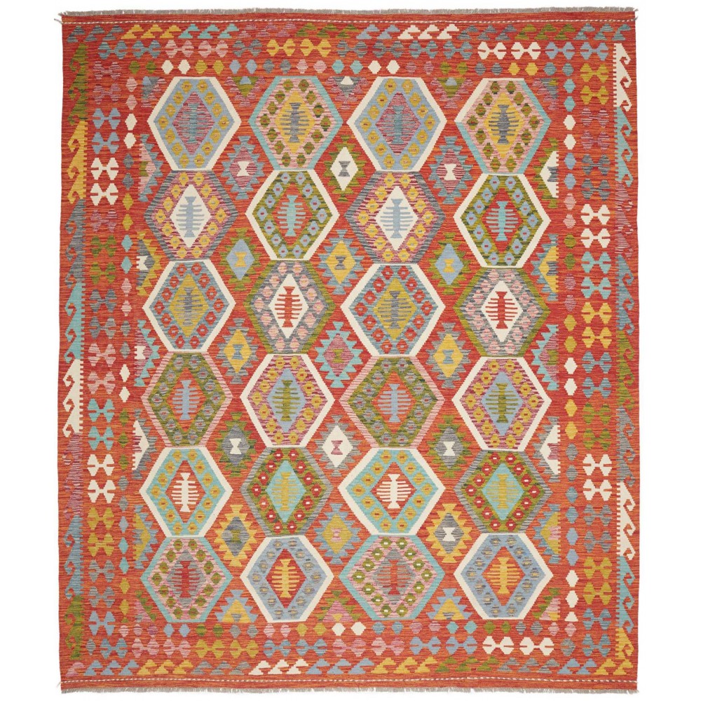 Tappeto Kilim Afghanistan rosso azzurro 253x294