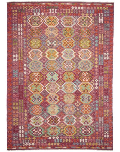 Tappeto Kilim Afghanistan rosso bianco 254x346