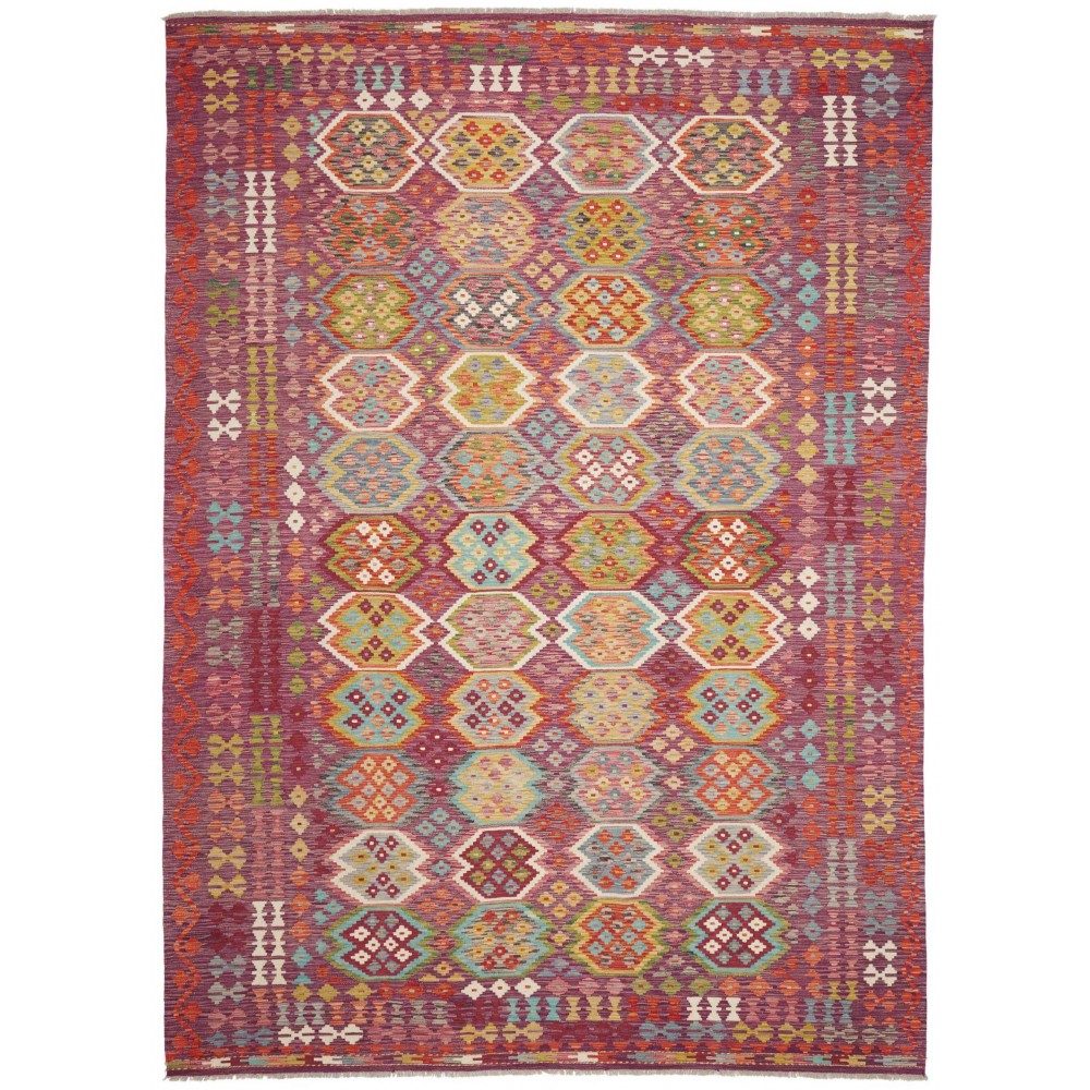 Tappeto Kilim Afghanistan rosso bianco 254x346