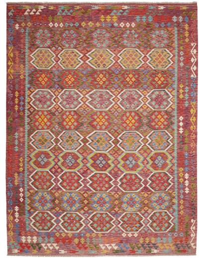 Tappeto Kilim Afghanistan rosso bianco 258x342