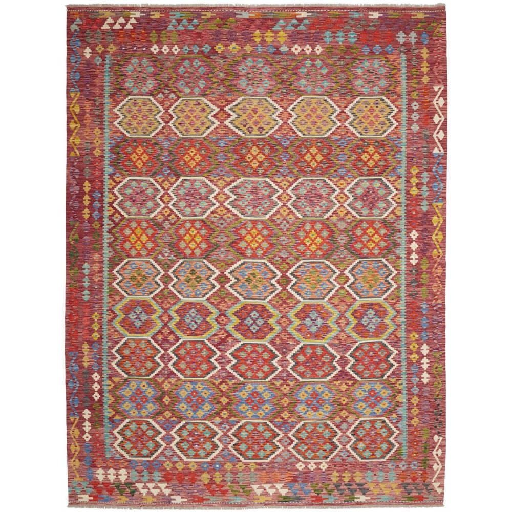 Tappeto Kilim Afghanistan rosso bianco 258x342