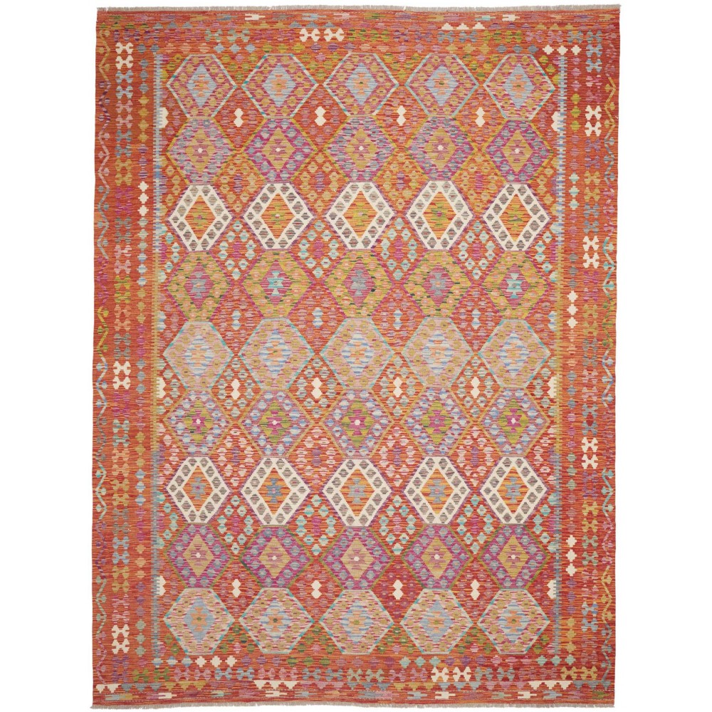 Tappeto Kilim Afghanistan marrone bianco 262x352