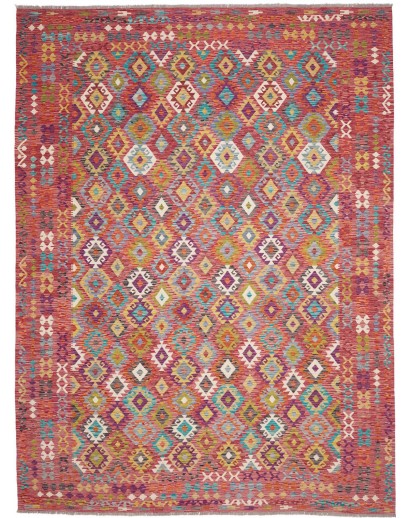 Tappeto Kilim Afghanistan rosso azzurro 263x357