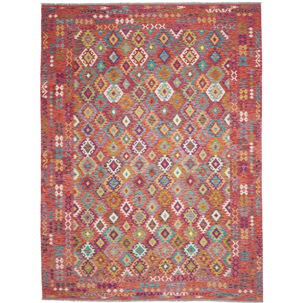 Tappeto Kilim Afghanistan rosso azzurro 263x357