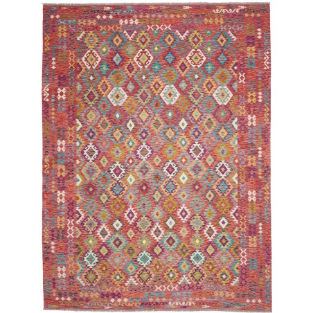 Tappeto Kilim Afghanistan rosso azzurro 263x357