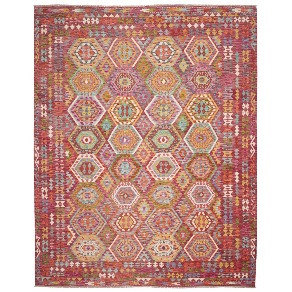 Tappeto Kilim Afghanistan rosso bianco 309x384