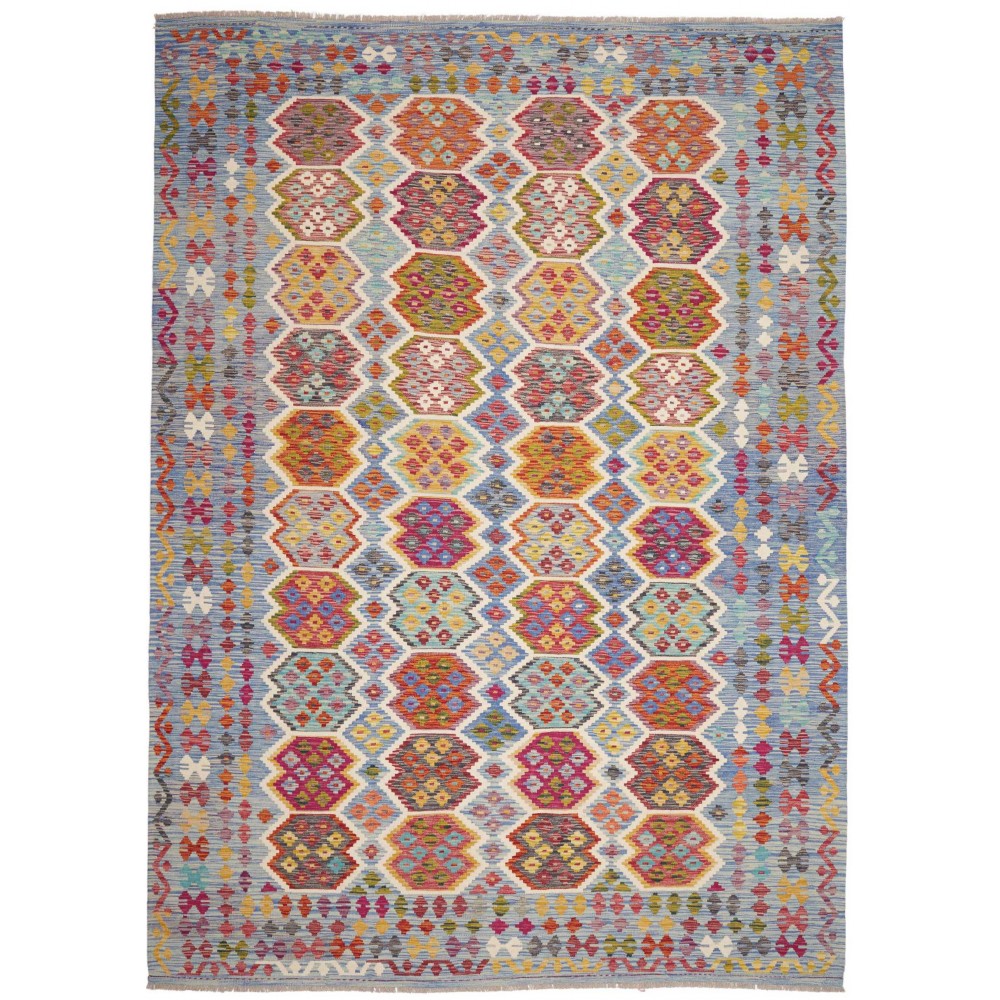 Tappeto Kilim Afghanistan marrone azzurro 253x353