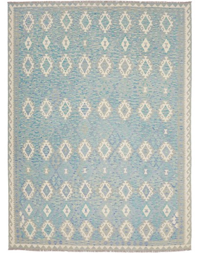 Tappeto Kilim Afghanistan azzurro bianco 266x352