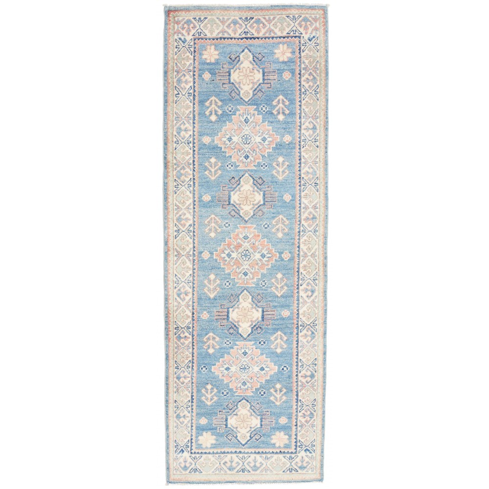 Tappeto Kazak Afghanistan bianco azzurro 62x182