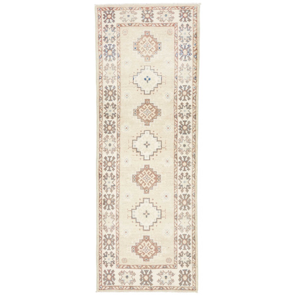 Tappeto Kazak Afghanistan bianco azzurro 64x180