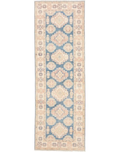 Tappeto Kazak Afghanistan bianco azzurro 82x248