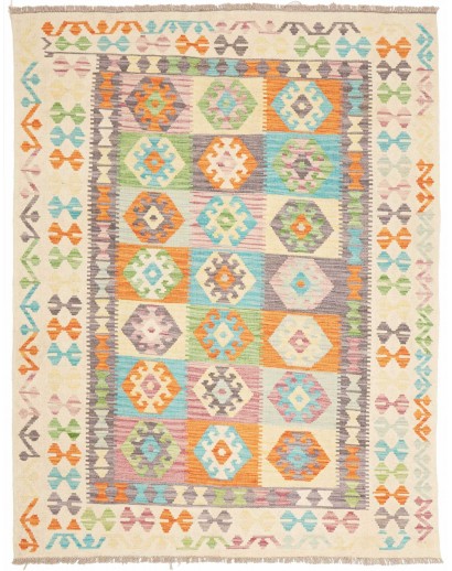 Tappeto Kilim Afghanistan bianco arancione 151x193