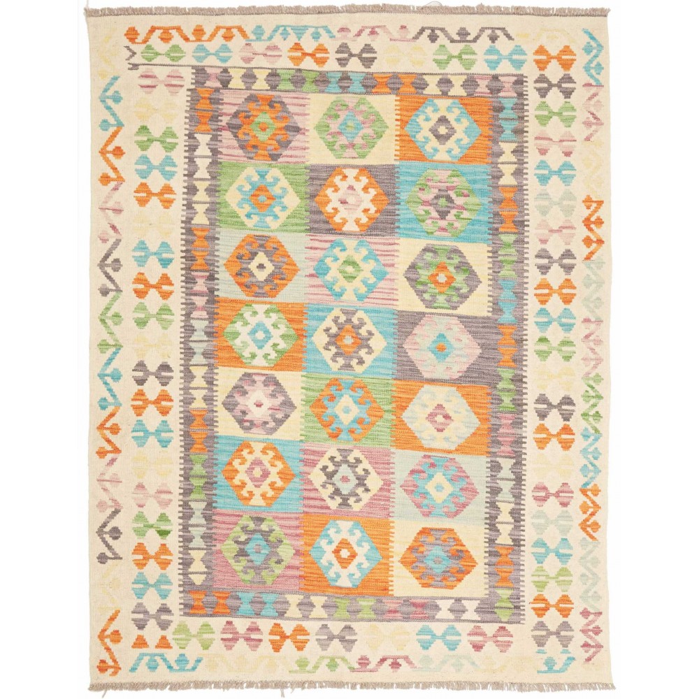 Tappeto Kilim Afghanistan bianco arancione 151x193