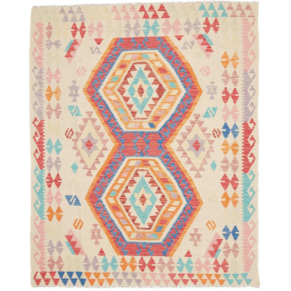 Tappeto Kilim Afghanistan bianco giallo 150x190