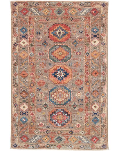 Tappeto Kazak Fine Pakistan marrone grigio 123x190