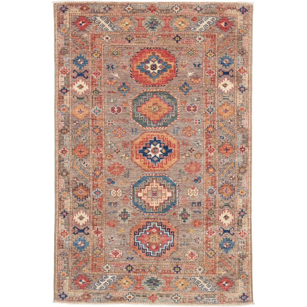 Tappeto Kazak Fine Pakistan marrone grigio 123x190