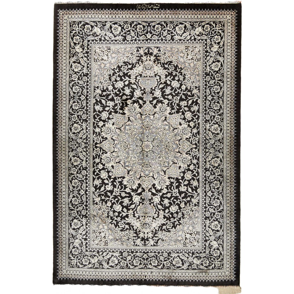 Tappeto Ghom seta Persia beige blu 78x119