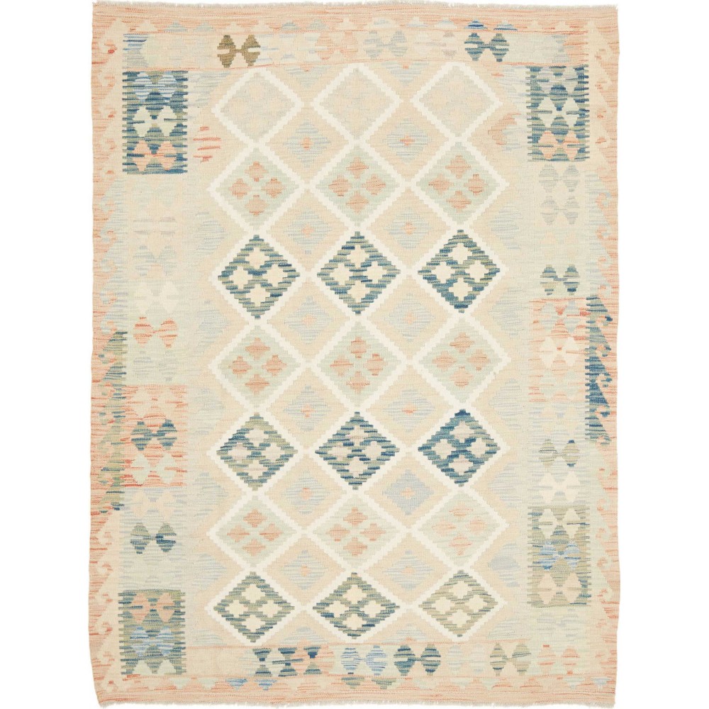Tappeto Kilim Afghanistan bianco azzurro 152x199