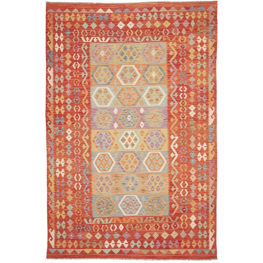 Tappeto Kilim Afghanistan marrone rosso 200x303