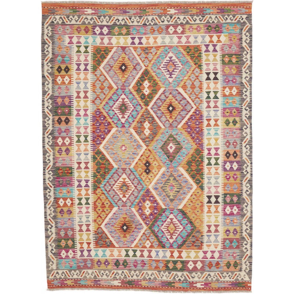 Tappeto Kilim Afghanistan marrone azzurro 150x206