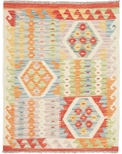 Tappeto Kilim Afghanistan bianco giallo 92x116