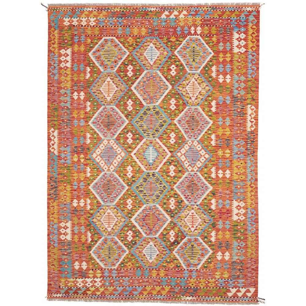 Tappeto Kilim Afghanistan arancione bianco 173x250
