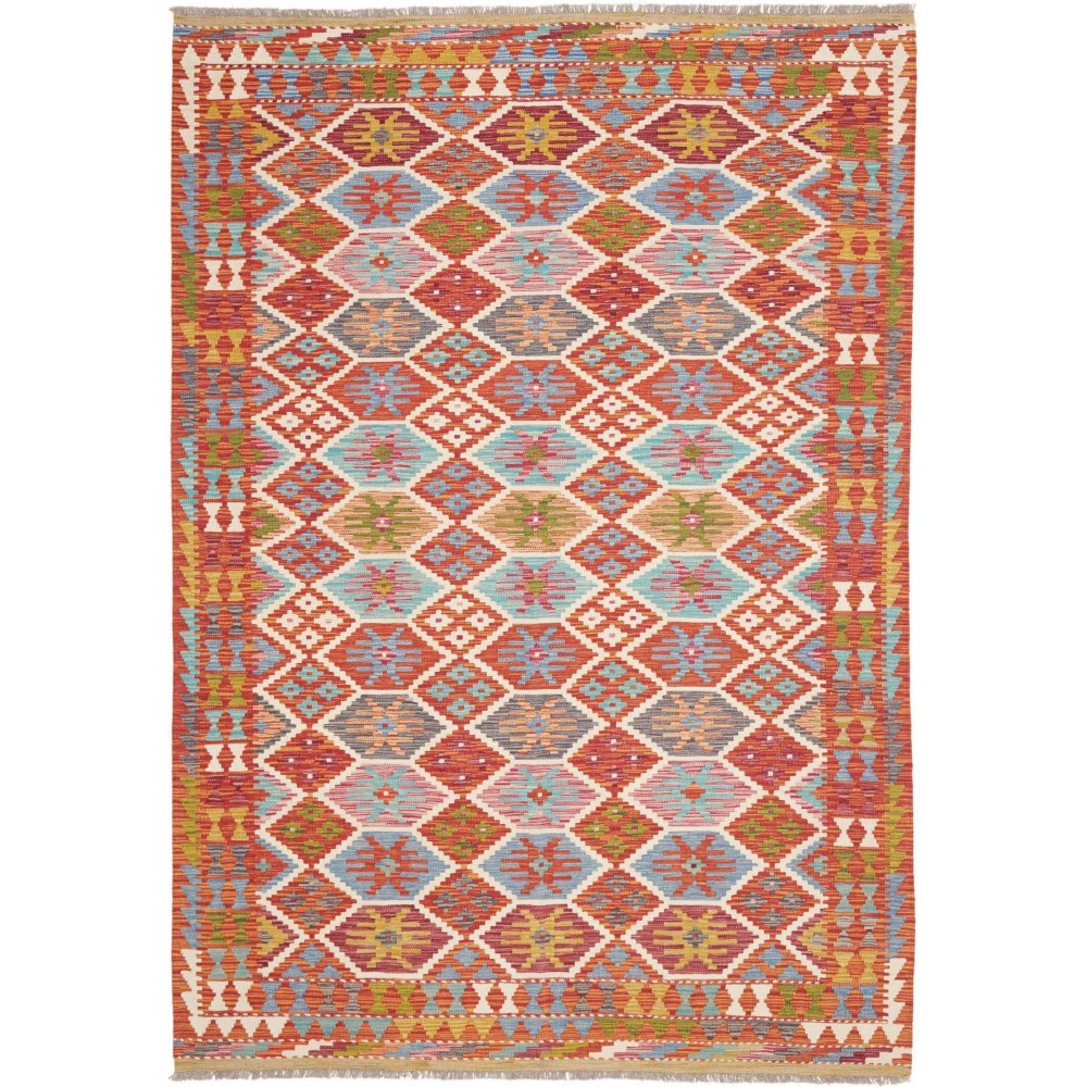 Tappeto Kilim Afghanistan rosso bianco 173x250