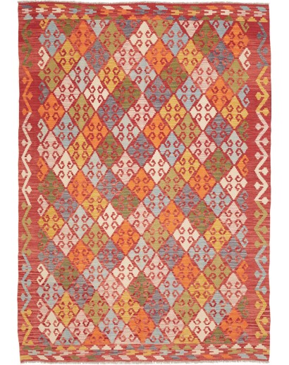 Tappeto Kilim Afghanistan rosso giallo 176x250