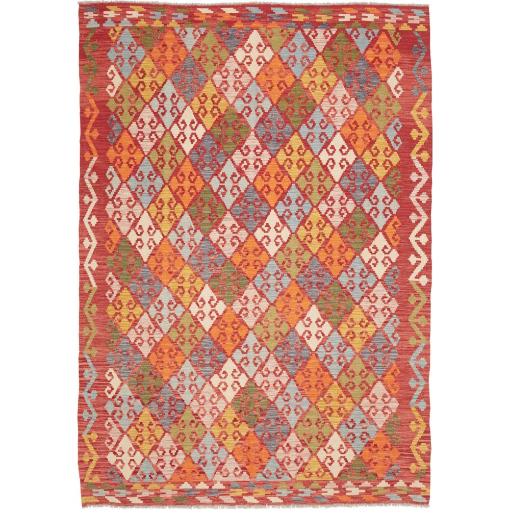 Tappeto Kilim Afghanistan rosso giallo 176x250