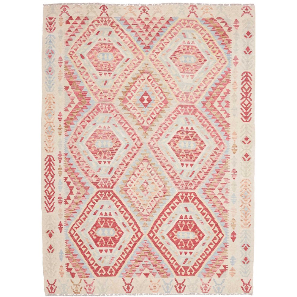Tappeto Kilim Afghanistan bianco rosso 180x238