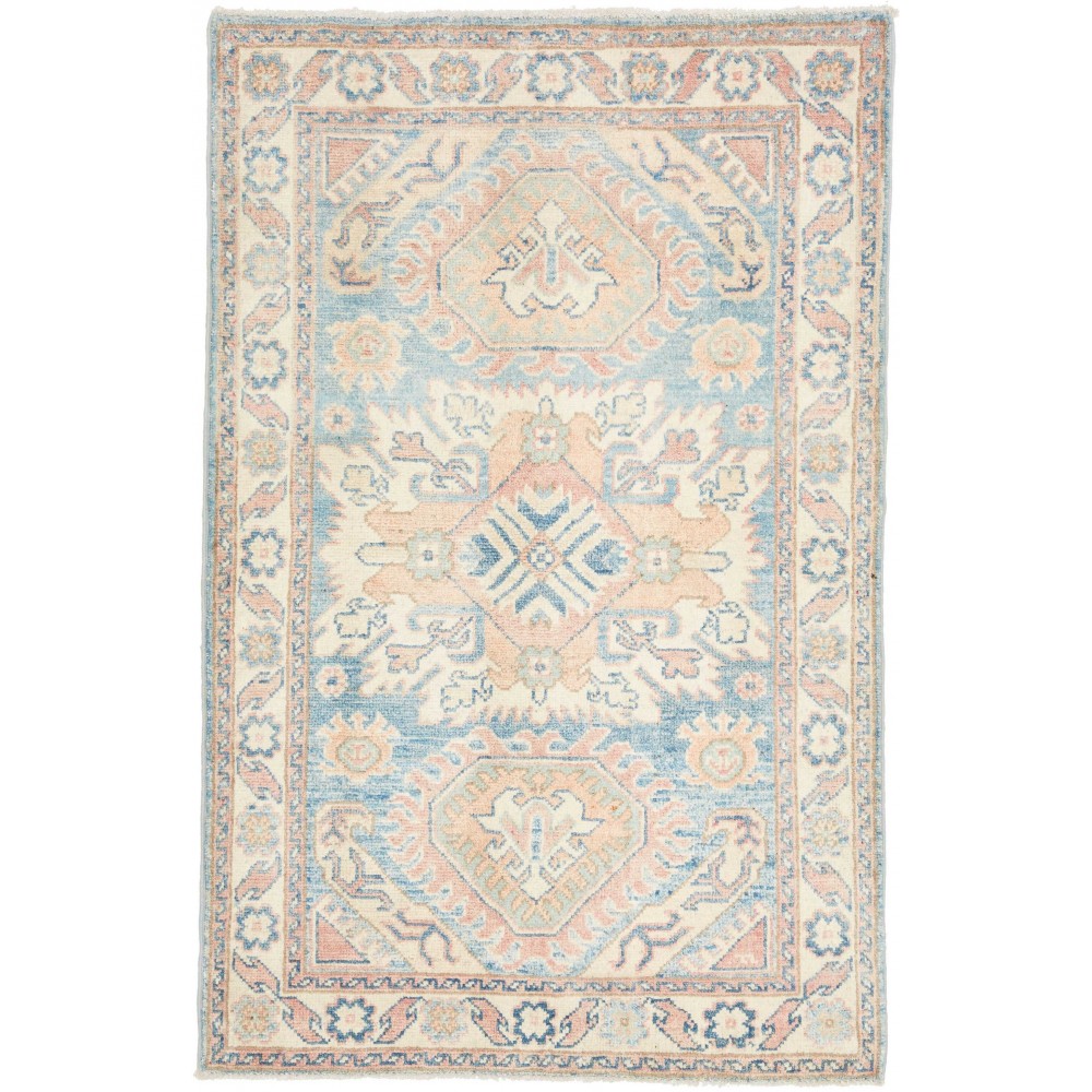 Tappeto Kazak Afghanistan bianco azzurro 81x125
