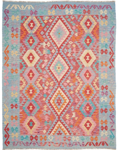 Tappeto Kilim Afghanistan azzurro rosso 192x250
