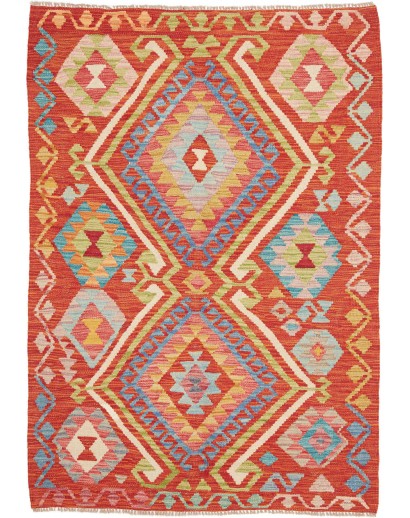 Tappeto Kilim Afghanistan rosso azzurro 102x146