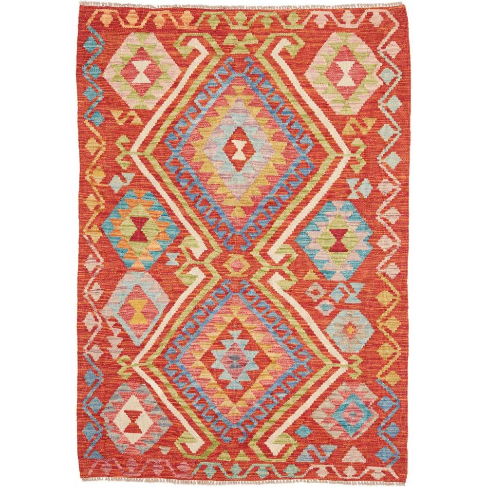 Tappeto Kilim Afghanistan rosso azzurro 102x146