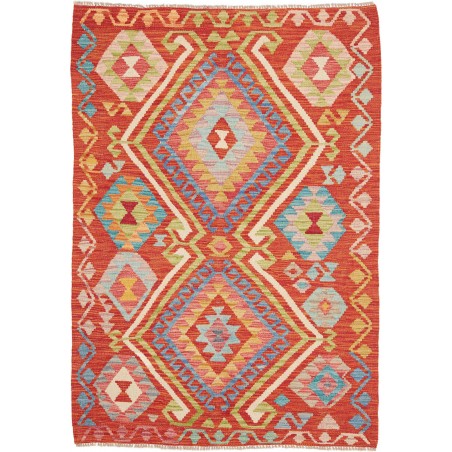 Tappeto Kilim Afghanistan rosso azzurro 102x146