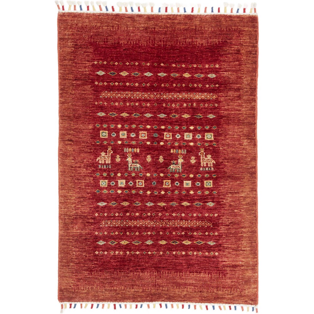 Tappeto Siva Pakistan marrone rosso 88x126