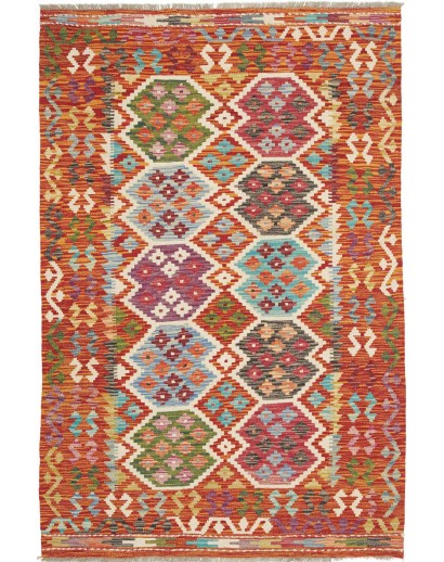 Tappeto Kilim Afghanistan rosso azzurro 124x186