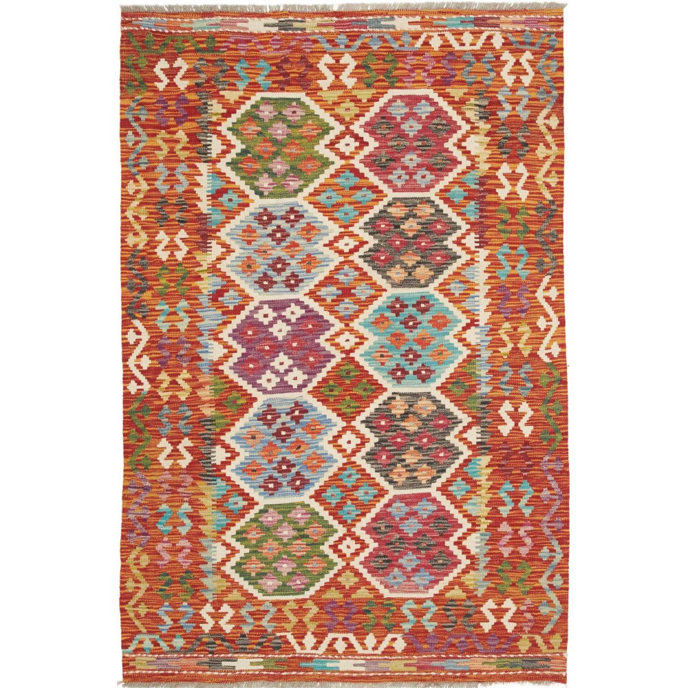 Tappeto Kilim Afghanistan rosso azzurro 124x186