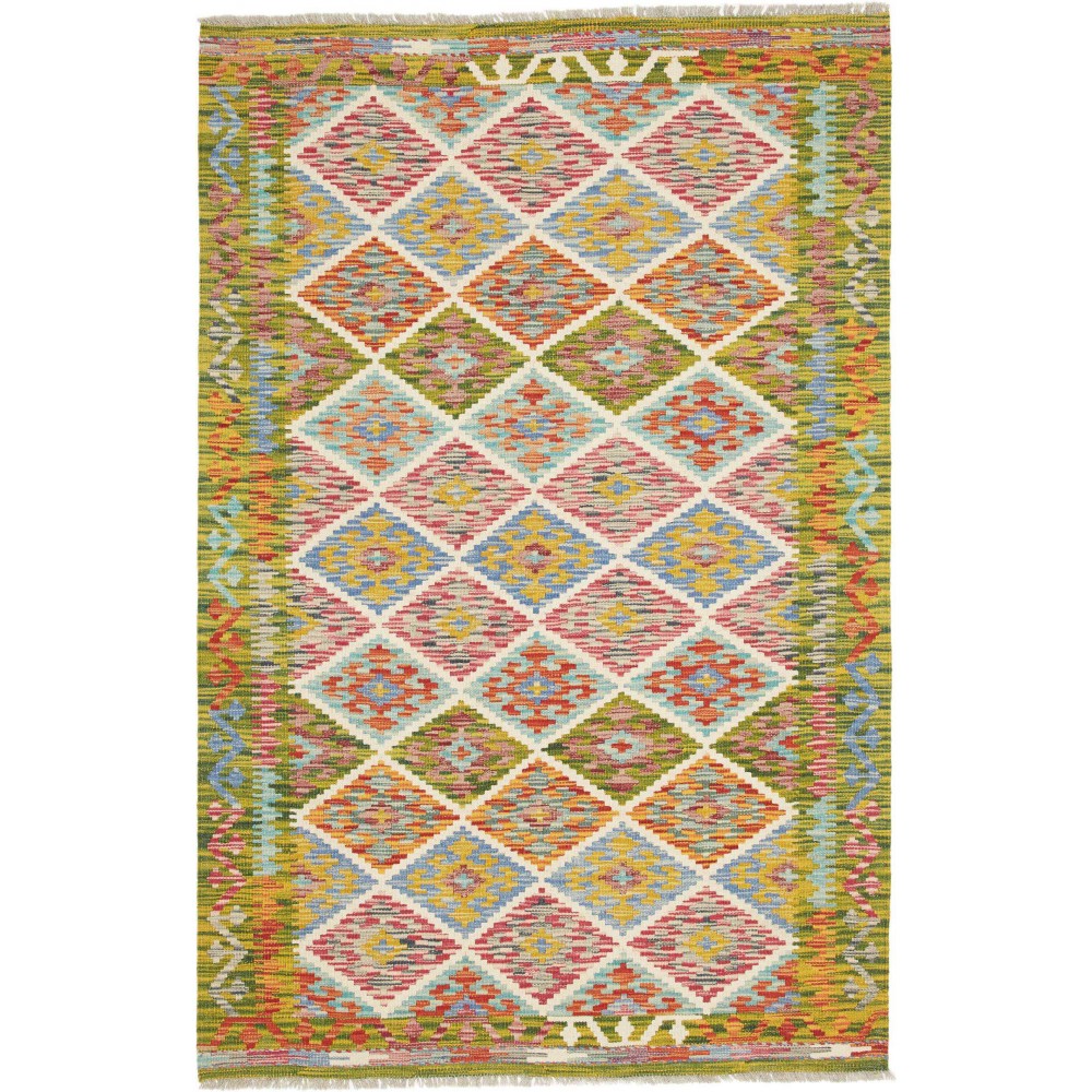 Tappeto Kilim Afghanistan marrone verde 124x190