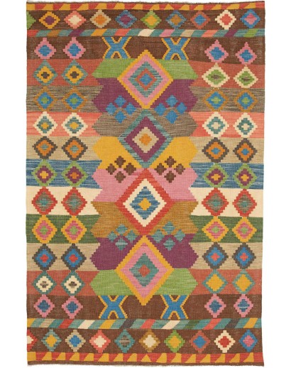 Tappeto Kilim Afghanistan arancione marrone 126x192