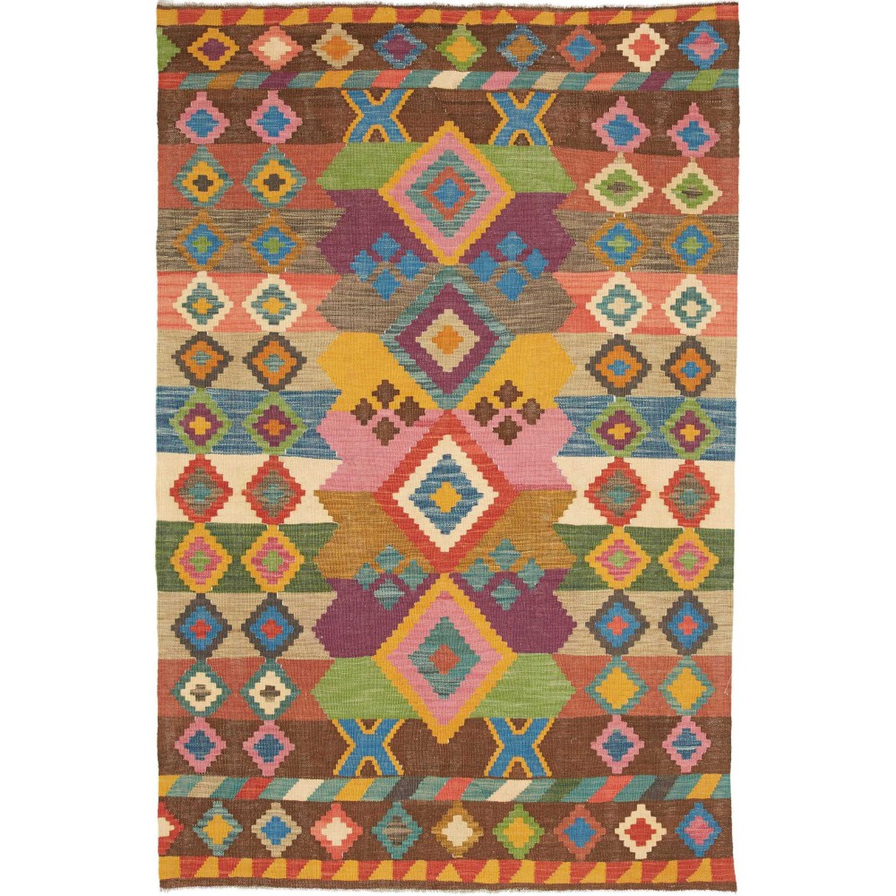 Tappeto Kilim Afghanistan arancione marrone 126x192