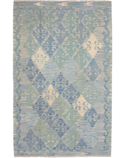 Tappeto Kilim Afghanistan azzurro bianco 127x199