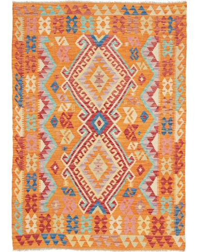 Tappeto Kilim Afghanistan arancione marrone 122x174
