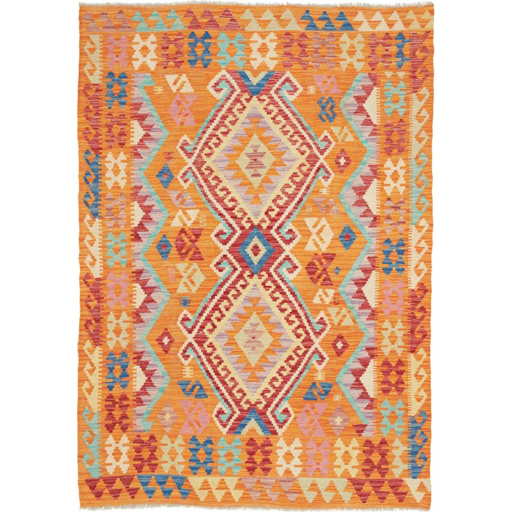 Tappeto Kilim Afghanistan arancione marrone 122x174
